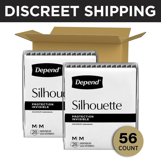Depend Silhouette Adult Diapers, Incontinence & Postpartum Bladder Leak Underwear for Women, Maximum Absorbency, Medium, Pink, 56 Count (2 Packs of 28), Packaging May Vary