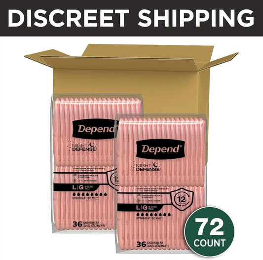 Depend Night Defense Adult Diapers for Women, Large, 72 Count