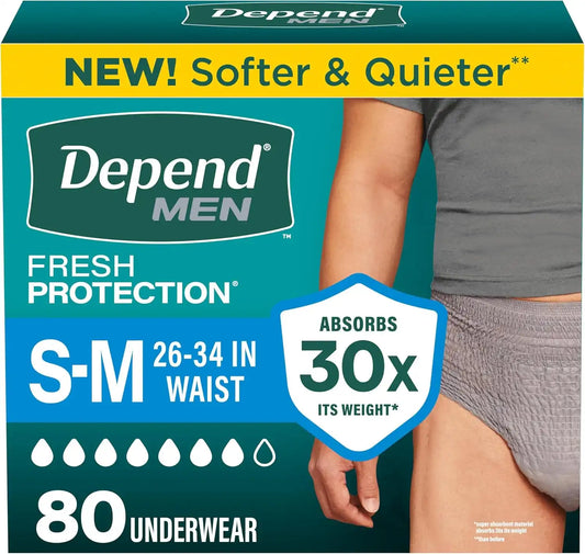 Depend Fresh Protection Adult Diapers for Men, S/M, 80 Count