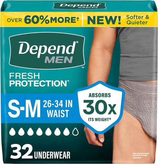 Depend Fresh Protection Adult Diapers for Men, S/M, 32 Count