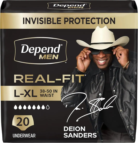 Depend Real Fit Incontinence Underwear for Men, L/XL, 20 Count