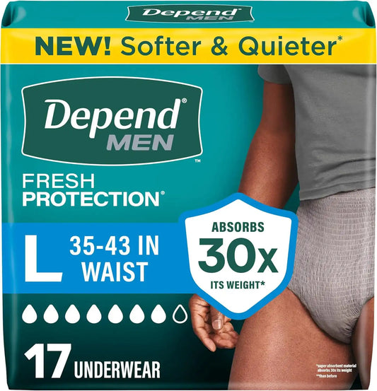 Depend Fresh Protection Adult Diapers for Men, Large, 17 Count