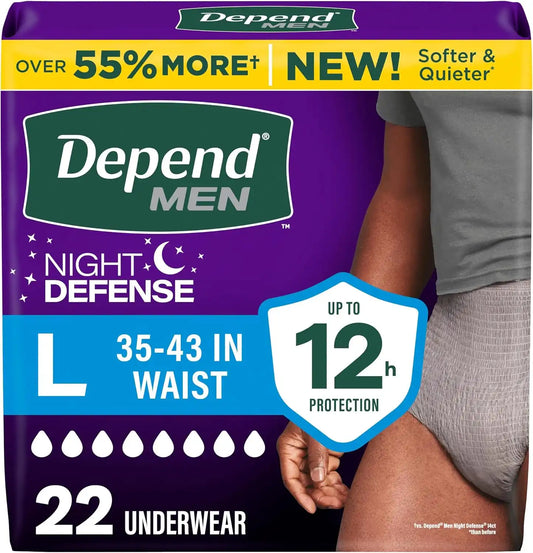 Depend Night Defense Adult Diapers for Men, Large, 22 Count