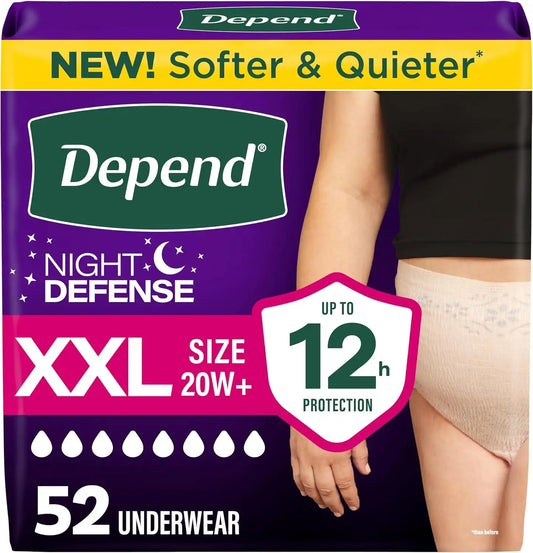 Depend Night Defense Adult Diapers for Women, XXL, 52 Count