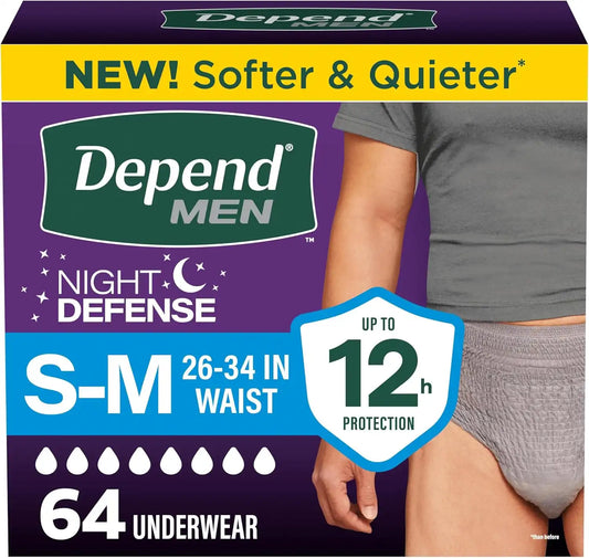 Depend Night Defense Adult Diapers for Men, S/M, 64 Count