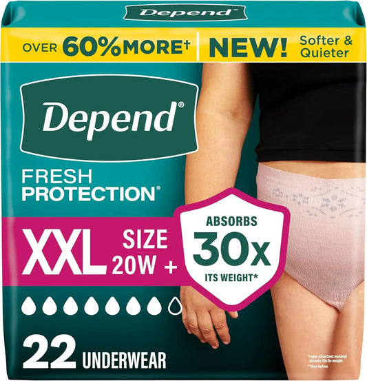 Depend Fresh Protection Adult Diapers for Women, XXL, 22 Count
