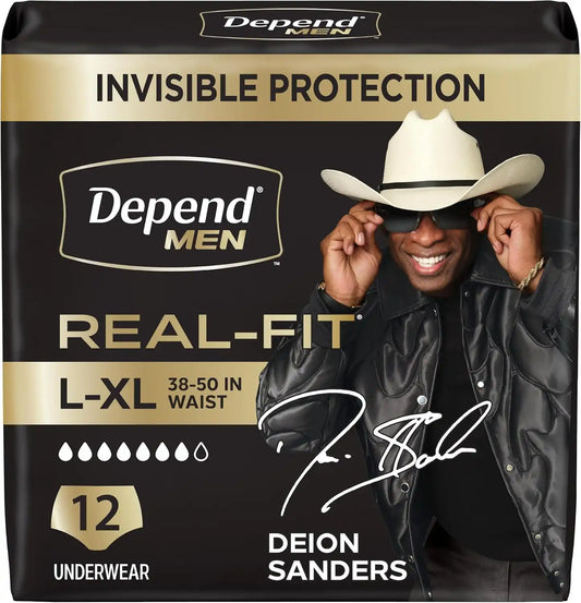 Depend Real Fit Incontinence Underwear for Men, L/XL, 12 Count