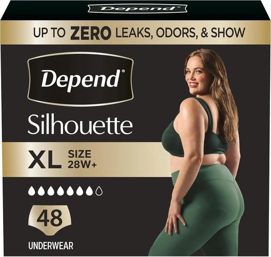 Depend Silhouette Adult Diapers, Incontinence & Postpartum Bladder Leak Underwear for Women, Maximum Absorbency, Extra Large, Pink, 48 Count (2 Packs of 24), Packaging May Vary