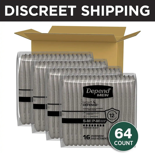 Depend Night Defense Adult Diapers for Men, S/M, 64 Count