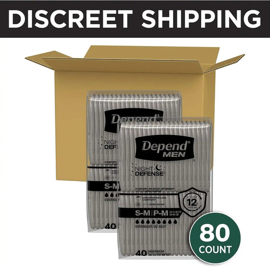 Depend Night Defense Adult Diapers for Men, S/M, 80 Count