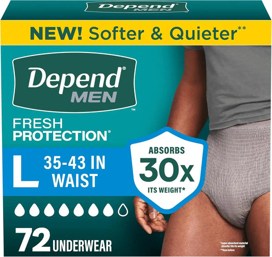 Depend Fresh Protection Adult Diapers for Men, Large, 72 Count