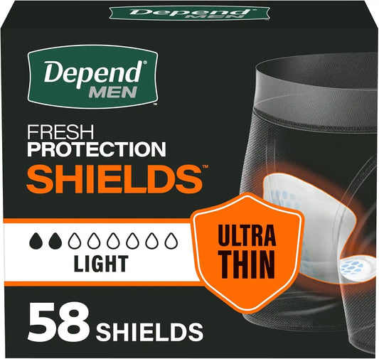 Depend Shields Incontinence Pads for Men, Light Absorbency, 58 Count