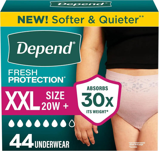 Depend Fresh Protection Adult Diapers for Women, XXL, 44 Count