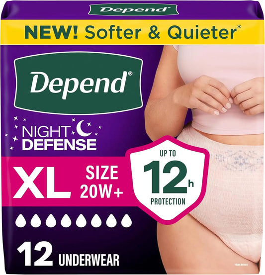 Depend Night Defense Adult Diapers for Women, XL, 12 Count