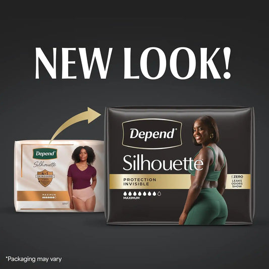 Depend Silhouette Adult Diapers, Incontinence & Postpartum Bladder Leak Underwear for Women, Maximum Absorbency, Extra Large, Pink, 18 Count, Packaging May Vary