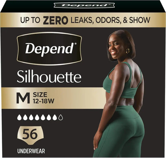 Depend Silhouette Adult Diapers, Incontinence & Postpartum Bladder Leak Underwear for Women, Maximum Absorbency, Medium, Pink, 56 Count (2 Packs of 28), Packaging May Vary