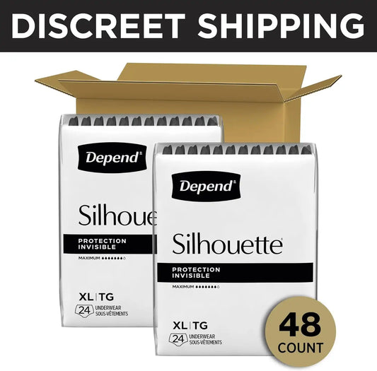 Depend Silhouette Adult Diapers, Incontinence & Postpartum Bladder Leak Underwear for Women, Maximum Absorbency, Extra Large, Pink, 48 Count (2 Packs of 24), Packaging May Vary