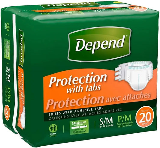 Depend Fitted Briefs - Day & Night, Maximum Protection, Small/Medium 20 ea /pk, Case of 80