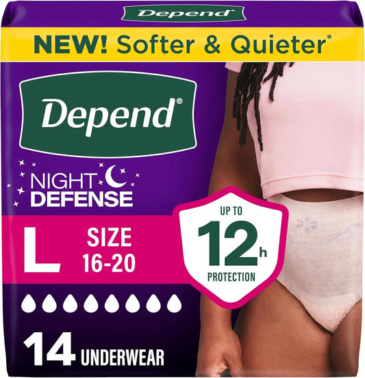 Depend Night Defense Adult Diapers for Women, Large, 14 Count