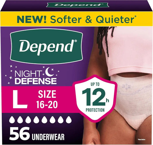 Depend Night Defense Adult Diapers for Women, Large, 56 Count