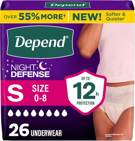 Depend Night Defense Adult Diapers for Women, Small, 26 Count