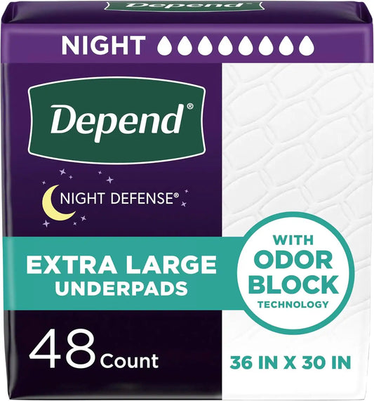 Depend Underpads XL, Disposable Incontinence Bed Pads, 36" x 30", 48 Count
