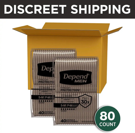 Depend Fresh Protection Adult Diapers for Men, S/M, 80 Count