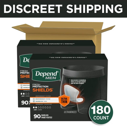 Depend Shields Incontinence Pads for Men, Light Absorbency, 180 Count
