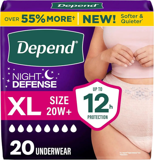 Depend Night Defense Adult Diapers for Women, XL, 20 Count