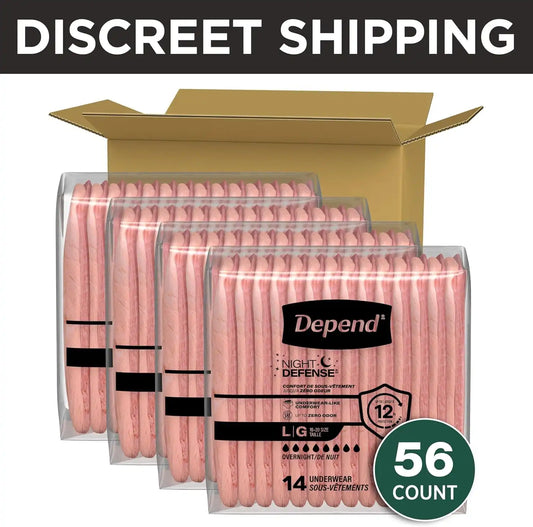 Depend Night Defense Adult Diapers for Women, Large, 56 Count