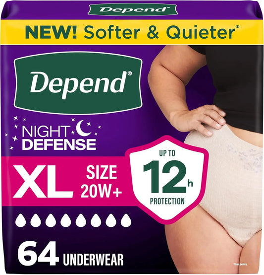 Depend Night Defense Adult Diapers for Women, XL, 64 Count