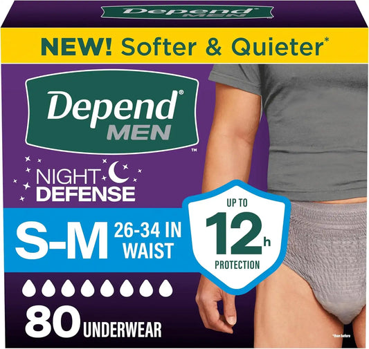 Depend Night Defense Adult Diapers for Men, S/M, 80 Count