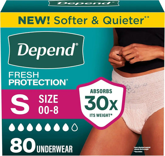 Depend Fresh Protection Adult Diapers for Women, Small, 80 Count