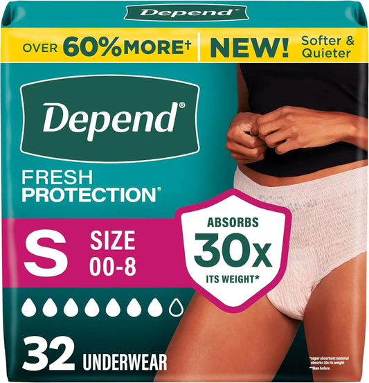 Depend Fresh Protection Adult Diapers for Women, Small, 32 Count