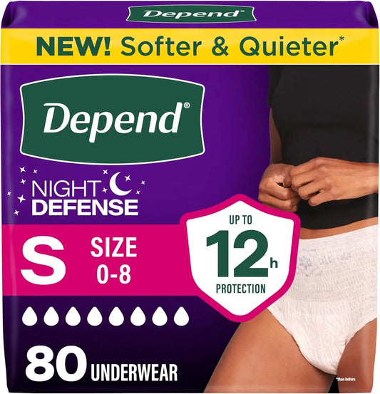 Depend Night Defense Adult Diapers for Women, Small, 80 Count