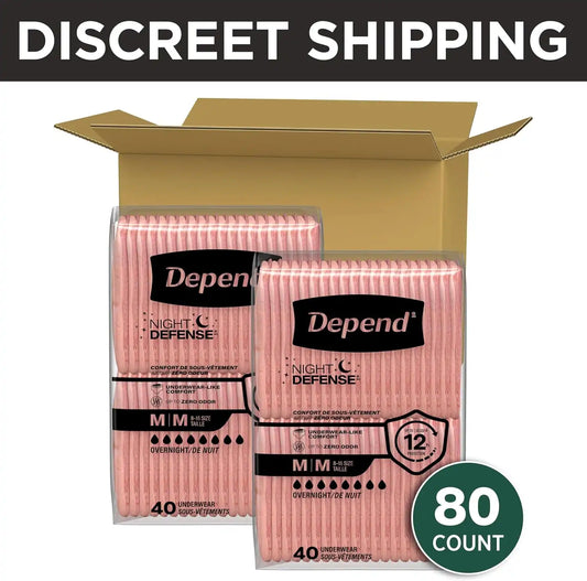 Depend Night Defense Adult Diapers for Women, Medium, 80 Count