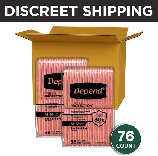 Depend Fresh Protection Adult Diapers for Women, Medium, 76 Count