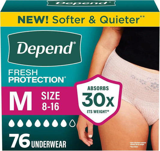 Depend Fresh Protection Adult Diapers for Women, Medium, 76 Count
