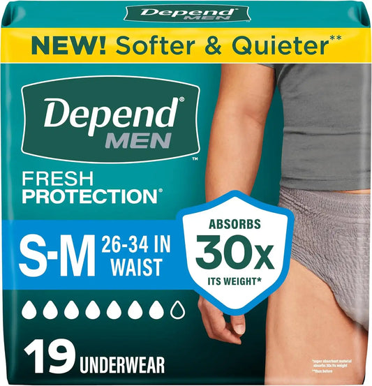 Depend Fresh Protection Adult Diapers for Men, S/M, 19 Count