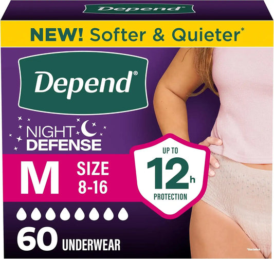 Depend Night Defense Adult Diapers for Women, Medium, 60 Count