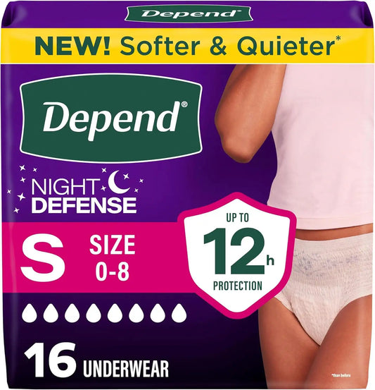 Depend Night Defense Adult Diapers for Women, Small, 16 Count