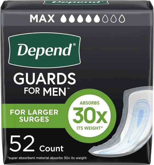 Depend Original Guards Incontinence Pads for Men, Maximum Absorbency, 52 ct