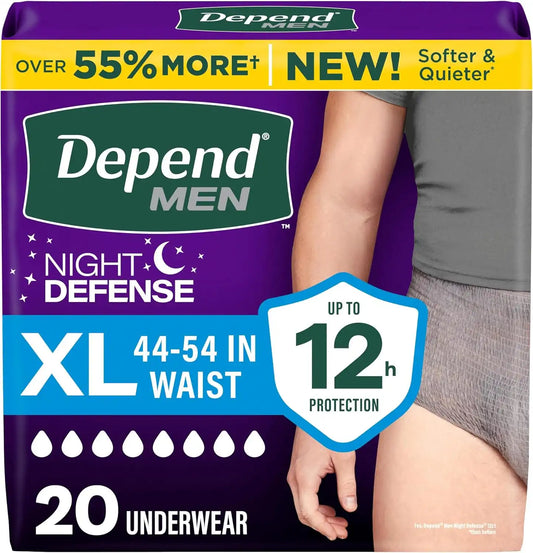 Depend Night Defense Adult Diapers for Men, XL, 20 Count