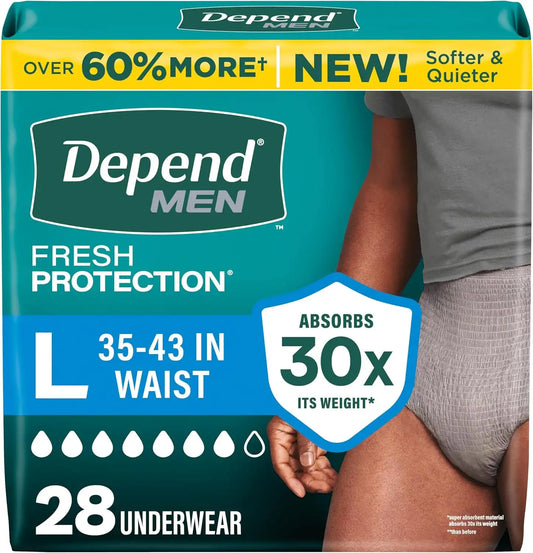 Depend Fresh Protection Adult Diapers for Men, Large, 28 Count