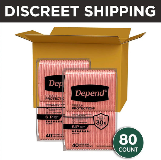 Depend Fresh Protection Adult Diapers for Women, Small, 80 Count