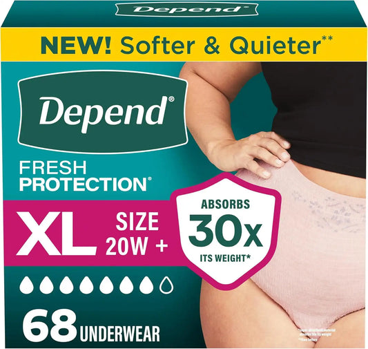 Depend Fresh Protection Adult Diapers for Women, XL, 68 Count
