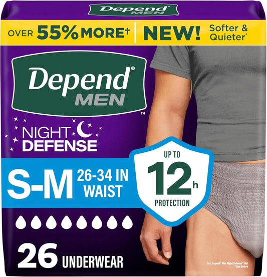 Depend Night Defense Adult Diapers for Men, S/M, 26 Count